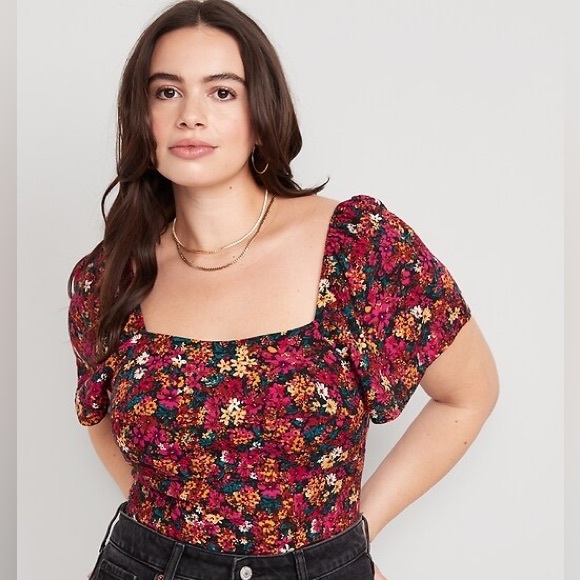 Grandmillennial Puff Sleeve Top - Navy/Floral main image 1